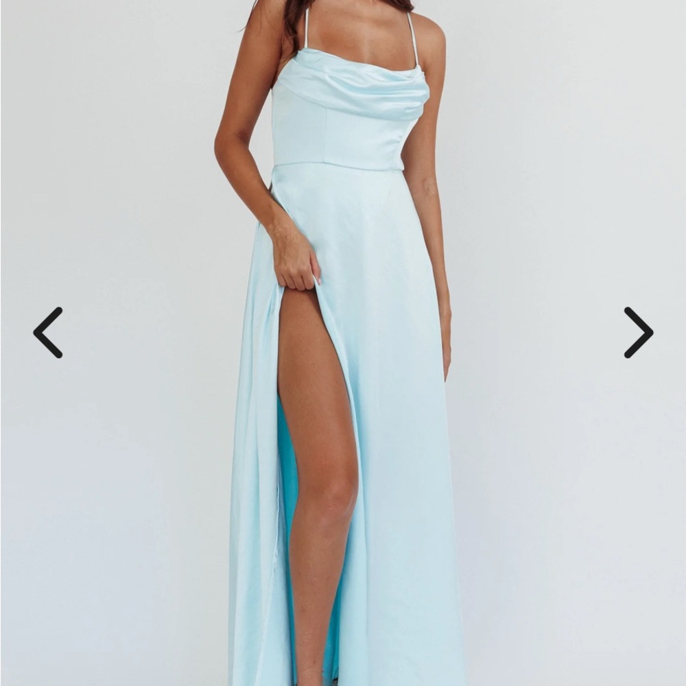 Selfie Leslie Blue Slit Gown Spaghetti Strap Prom